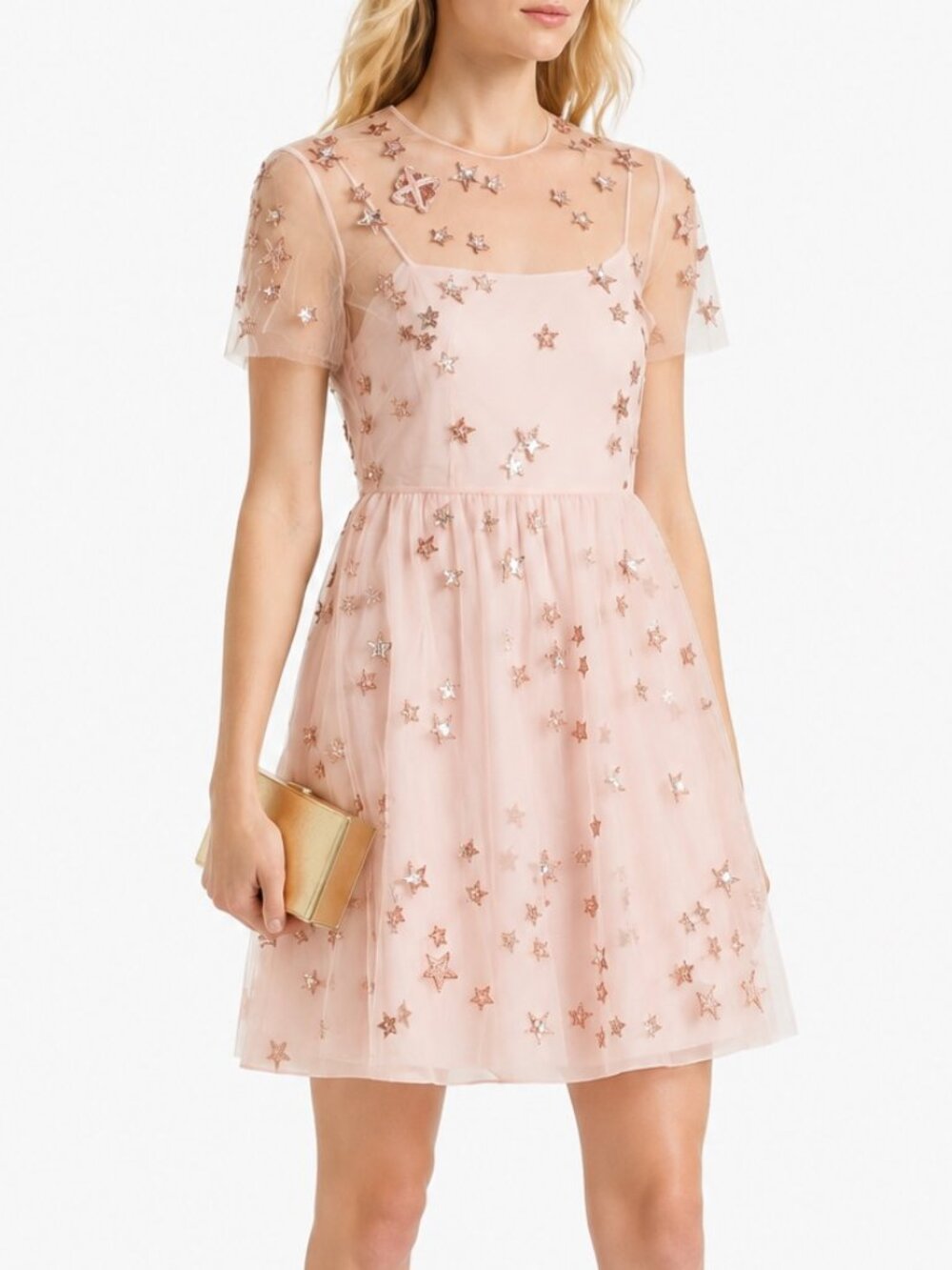 NWT Valentino Embellished Bead Sequin Embroidered Tulle Mini Dress, Blush, IT 42